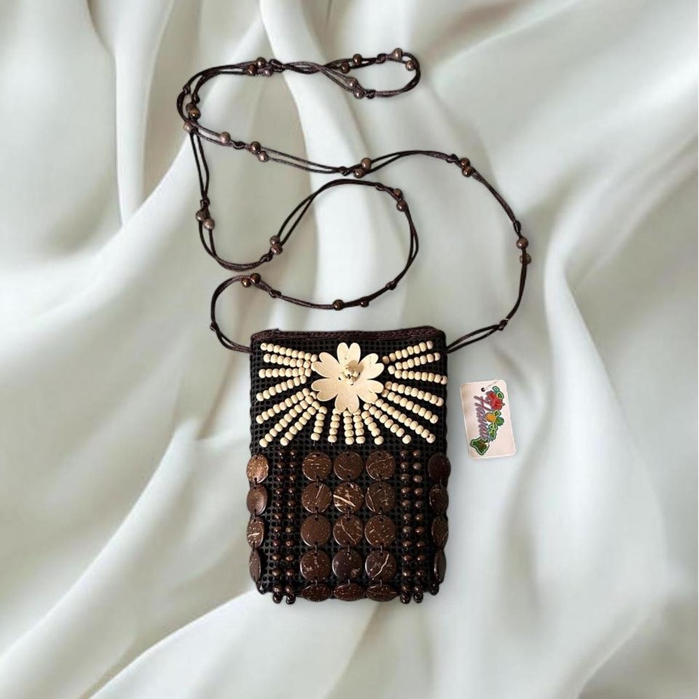 NWT Island Sense coconut shell floral beaded crossbody bag y2k boho tropical